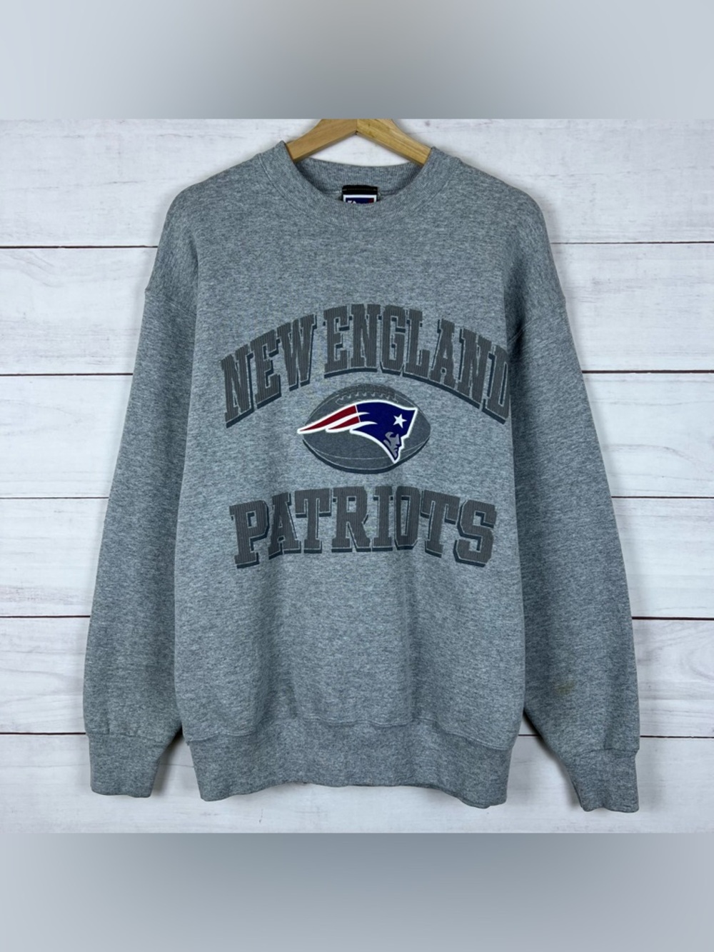 Vintage New England Patriots Sweatshirt Mens Large Gray NFL Football Pro Player